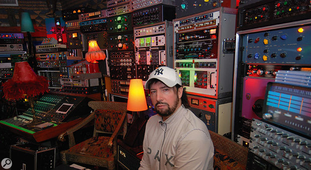 Jack Joseph Puig in his mix room at Ocean Way Studios, with its amazing collection of vintage outboard gear.