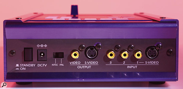 The rear panel of the Krossfour houses the power and video-format selector switches, the inlet from the external power supply and the main video outputs and inputs — or most of them. As you can see from the picture on the left, video input 4 is on the front of the unit, presumably due to lack of space at the back. This was the right choice, however; the connections are better spaced as a result, and allow access more readily. The rear panel of the Krossfour houses the power and video-format selector switches, the inlet from the external power supply and the main video outputs and inputs — or most of them. As you can see from the picture on the left, video input 4 is on the front of the unit, presumably due to lack of space at the back. This was the right choice, however; the connections are better spaced as a result, and allow access more readily.