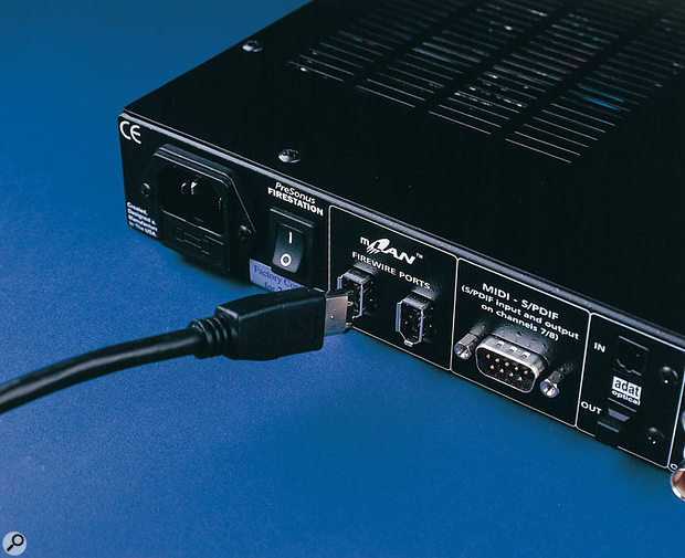 Most Firewire audio interfaces, like the Presonus Firestation shown here, provide a second Firewire port for daisy-chaining further devices, but not all manufacturers are agreed on whether this is a good idea.