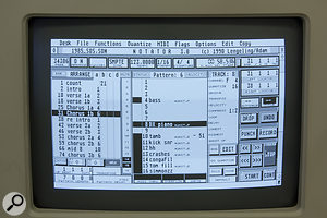 Notator in all its glory. To the left of the window you can see the various patterns used for verses, choruses and so on assembled into a  song.