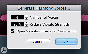 The Generate Harmony Voices dialogue box. The Generate Harmony Voices dialogue box.