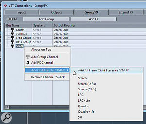 Adding child buses to your Group channels will make each channel in the group available as an individual send destination.