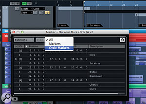 A project can contain both position and cycle markers but, for clarity, you can choose to filter their display within the Marker window if required. A project can contain both position and cycle markers but, for clarity, you can choose to filter their display within the Marker window if required.