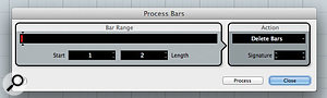 The Process Bars dialogue box can be used to clean up any unwanted tempo data prior to the start of your audio. The Process Bars dialogue box can be used to clean up any unwanted tempo data prior to the start of your audio.