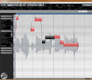 Your first job with VariAudio is to get the splits between different notes right. Here, you can see a split has been made where a singer bends into a note. Your first job with VariAudio is to get the splits between different notes right. Here, you can see a split has been made where a singer bends into a note.