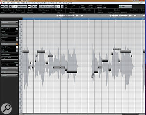 Setting the pitch and time quantise functions (in the left-hand panel) to maximum may sound horrible, but it can be invaluable in helping you get the split points right, and signpost where more detailed work is required later. Setting the pitch and time quantise functions (in the left-hand panel) to maximum may sound horrible, but it can be invaluable in helping you get the split points right, and signpost where more detailed work is required later.