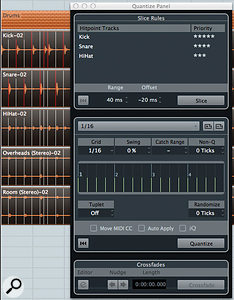 The Quantize Panel's Slice Rules set the priority given to each track's timing. Its central section allows you to define the quantisation type. The Quantize Panel's Slice Rules set the priority given to each track's timing. Its central section allows you to define the quantisation type.