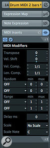 The MIDI Modifier plug-in allows you to automate the Velocity Shift parameter, adding an overall sense of dynamics to the performance. The MIDI Modifier plug-in allows you to automate the Velocity Shift parameter, adding an overall sense of dynamics to the performance.