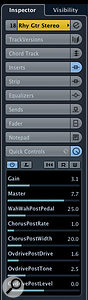 The Track Quick Controls (TQC) Inspector panel allows you to see and (for tracks not linked to a specific VSTi) define the parameters assigned to each of the eight TQCs. Note the preset button now in this pane, introduced in Cubase 7.5.