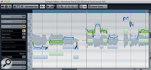 Creating a harmony lead vocal at an interval a third above the original lead vocal requires manual editing of pitch segments — and ear-based decision-making as to what interval works best for each note. Creating a harmony lead vocal at an interval a third above the original lead vocal requires manual editing of pitch segments — and ear-based decision-making as to what interval works best for each note.