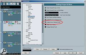 By choosing 'Enable Solo on Selected Track' in the Cubase Preferences you can switch between different 'racks' instantly, simply by selecting a track. By choosing 'Enable Solo on Selected Track' in the Cubase Preferences you can switch between different 'racks' instantly, simply by selecting a track.