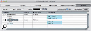 Configuring two sets of stereo monitors in the VST Connections dialogue. Configuring two sets of stereo monitors in the VST Connections dialogue.