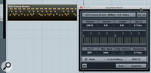 The groove from my two‑bar drum loop is captured and becomes available in the Quantize Panel. The groove from my two‑bar drum loop is captured and becomes available in the Quantize Panel.