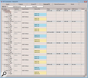 1: Cubase's External FX plug-ins are specified in the VST Connections Window. 1: Cubase's External FX plug-ins are specified in the VST Connections Window.