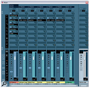 One of the secrets behind the vocal sounds of world‑famous mix engineer Michael Brauer is his unusual parallel compression technique. Here you can see a configuration in Cubase that simulates his setup. Five Group channels are fed via post‑fade sends from the 'LV Source' audio track containing the original vocal recording, and each of the Group channels contains a compressor with its own unique sound. The outputs of all these compressors are then mixed to the LV Master Group channel for any further communal insert processing or send effects. One of the secrets behind the vocal sounds of world‑famous mix engineer Michael Brauer is his unusual parallel compression technique. Here you can see a configuration in Cubase that simulates his setup. Five Group channels are fed via post‑fade sends from the 'LV Source' audio track containing the original vocal recording, and each of the Group channels contains a compressor with its own unique sound. The outputs of all these compressors are then mixed to the LV Master Group channel for any further communal insert processing or send effects.