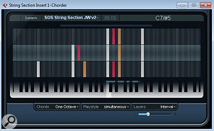 A similar configuration for orchestral strings, with 'dense', 'open' and 'narrow' C-major chord voicing defined in the three layers. A similar configuration for orchestral strings, with 'dense', 'open' and 'narrow' C-major chord voicing defined in the three layers.