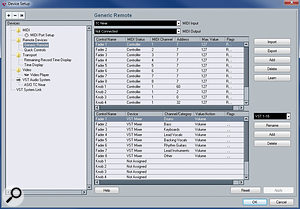 The upper table in the Generic Remote dialogue tells Cubase what controls your surface has, while the lower lets you assign these to mix parameters.