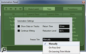 The Automation Settings dialogue box can be used to alter the way trim automation data is handled. The Automation Settings dialogue box can be used to alter the way trim automation data is handled.