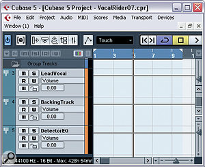 The final, refined setup: group channels for lead‑vocal and backing‑track signals, and another to enable equalisation of the lead‑vocal Expander's side‑chain signal. The final, refined setup: group channels for lead‑vocal and backing‑track signals, and another to enable equalisation of the lead‑vocal Expander's side‑chain signal.