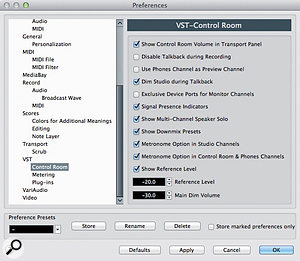 The Preferences page for the VST Control Room. The Preferences page for the VST Control Room.