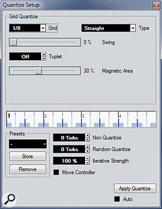 The Quantize Setup dialogue. The Quantize Setup dialogue.
