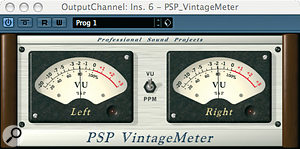 Cubase lacks any VU or PPM‑style metering, and PSP Audioware's freeware Vintage Meter plug‑in can fill that gap.