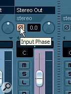 In order for the gated‑send ducking setup to operate correctly, you need to invert the signal polarity of the gated FX Channel track using its Input Phase button (top). You can access this button from the Mixer window, although you may have to click the Show Routing arrow at the top left of the window first if you can't spot it straight away. In order for the gated‑send ducking setup to operate correctly, you need to invert the signal polarity of the gated FX Channel track using its Input Phase button (top). You can access this button from the Mixer window, although you may have to click the Show Routing arrow at the top left of the window first if you can't spot it straight away.