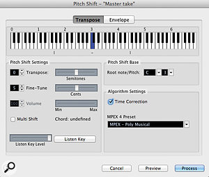The Pitch Shift processor: keep the pitch shift to 5‑15 cents for the most natural end result