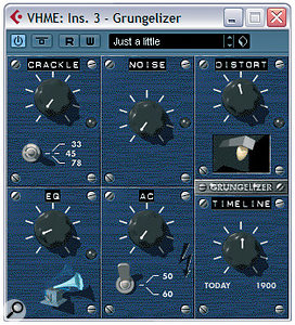 Any of the processors in the plug‑in menu's Distortion submenu can be used in place of a compressor in this article's parallel vocal processing setup, but in addition to those you can also get some useful tonal colours out of the Grungelizer plug‑in if you turn the Crackle, Noise and AC controls down to get rid of the background noise. Any of the processors in the plug‑in menu's Distortion submenu can be used in place of a compressor in this article's parallel vocal processing setup, but in addition to those you can also get some useful tonal colours out of the Grungelizer plug‑in if you turn the Crackle, Noise and AC controls down to get rid of the background noise.
