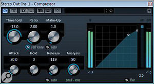 Cubase's humble bundled Compressor plug‑in can serve perfectly well as a stereo mix‑bus compressor.