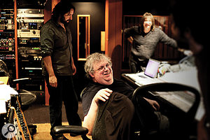 Another photo from the Henson sessions, with Mick Guzauski, Peter Franco and keyboardist Chris Caswell (back right). Another photo from the Henson sessions, with Mick Guzauski, Peter Franco and keyboardist Chris Caswell (back right).