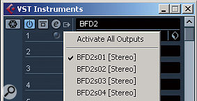 Cubase does have an Instrument Track, however it cannot be used for multiple output plugins (only the first pair of stereo outputs is used). Instead the VST Instruments Rack must be used. Press F11 to open it. Once the plugin is loaded into one of the slots here a small icon will appear to the immediate left of the plugin's name. Click on this icon to access a drop down menu of the plugin's available outputs. You can enable or disable individual output, or enable them all. Once this is done, the enabled outputs will appear as additional channels in the Cubase mixer, ready for use. Cubase does have an Instrument Track, however it cannot be used for multiple output plugins (only the first pair of stereo outputs is used). Instead the VST Instruments Rack must be used. Press F11 to open it. Once the plugin is loaded into one of the slots here a small icon will appear to the immediate left of the plugin's name. Click on this icon to access a drop down menu of the plugin's available outputs. You can enable or disable individual output, or enable them all. Once this is done, the enabled outputs will appear as additional channels in the Cubase mixer, ready for use.