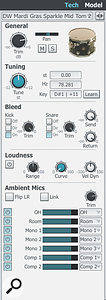 The Tech panel allows you to fine-tune the sound of each individual drum, including bleed, dynamics and ambience.