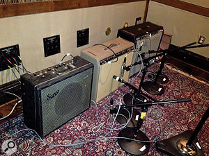 Three vintage guitar amps were used: a Supro (nearest camera) and two Fenders. Three vintage guitar amps were used: a Supro (nearest camera) and two Fenders.