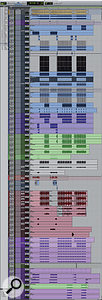 This composite screenshot shows all 56 tracks of the 'Call Me Maybe' mix Session, many of which were consolidated from multiple originals to make the mix more manageable. This composite screenshot shows all 56 tracks of the 'Call Me Maybe' mix Session, many of which were consolidated from multiple originals to make the mix more manageable.