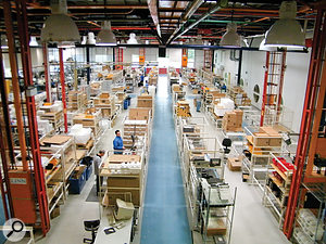 The main factory floor. Blue areas are kept clear for robots! The main factory floor. Blue areas are kept clear for robots!