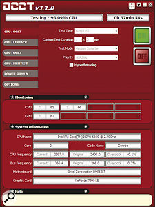 If you stress-test your CPU using a freeware utility such as OCCT, you can check that it won't overheat and power‑down your machine at an inopportune moment. If you stress-test your CPU using a freeware utility such as OCCT, you can check that it won't overheat and power‑down your machine at an inopportune moment.