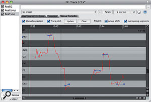 4. Manual correction being applied by drawing in blue 'segments' over the real-time pitch analysis.