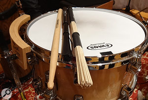 Concerns about the balance and timbre of specific percussion instruments in different arrangements were frequency solved without recourse to miking changes — for example by switching between different drumsticks. Concerns about the balance and timbre of specific percussion instruments in different arrangements were frequency solved without recourse to miking changes — for example by switching between different drumsticks.