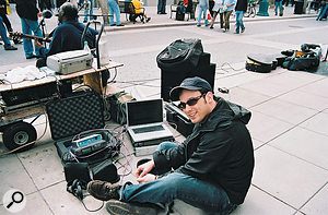 Mark Johnson, who recorded Playing For Change's version of 'Stand By Me', with his trusty mobile recording setup.