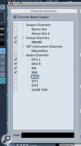The new channel selection windown gives you plenty of control over which tracks are exported, and in what format, at any given time.