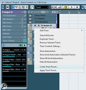 Once you've created a useful set of Quick Controls, these can be saved to a Track Preset — in theory at least! Once you've created a useful set of Quick Controls, these can be saved to a Track Preset — in theory at least!