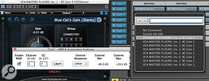 Link the VCA Master instances of BC Gain to a MIDI channel’s fader, either using MIDI Learn, or programming the values by hand. Setting the plug–in’s Control Max value to 20.2dB results in a more useful gain range and near–unity position. Link the VCA Master instances of BC Gain to a MIDI channel’s fader, either using MIDI Learn, or programming the values by hand. Setting the plug–in’s Control Max value to 20.2dB results in a more useful gain range and near–unity position.