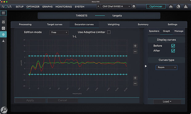 Users can set an 'excursion curve' that limits the maximum amount of correction that will be applied, achieving an improvement whilst still keeping the 'flavour' of the original speaker response.