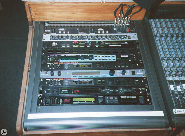 Six reverb units are kept close to hand.