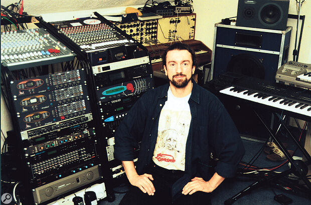 Paul in his loft‑based studio. Amongst the gear visible in shot are his Roland XP80 and Korg Prophecy.