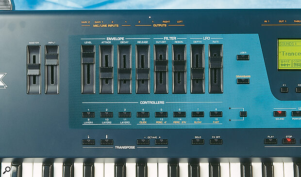 The Equinox's eight faders have different functions depending on the mode in which it is being used, including setting the levels of sequencer tracks, sound editing and as 'drawbars' in its organ‑emulation mode.