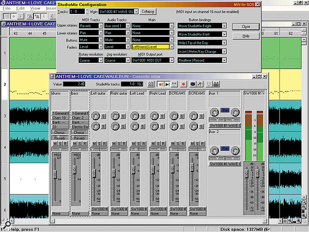 The StudioMix hardware integrates neatly into existing versions of Cakewalk. Essentially the hardware controls mimic those of the Console View, but the configuration window lets you change their functions, and select which tracks are to be automated.