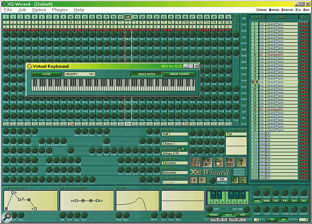 Those of you with Yamaha XG synths should take a look at Hans‑Joachim Stulgies' XG‑Wizard editor and librarian, which works with all XG models, but caters especially for the SW1000XG. You can download a demo version from www.life‑on‑line.de/acusto/XG/XG‑WIZ10.zip. Registration costs just $25 (about £16).