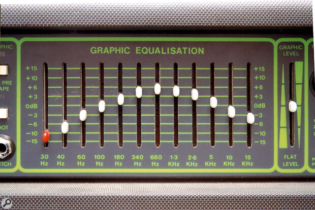 A simple graphic equaliser, showing a general mid‑range boost, along with cuts at both frequency extremes.